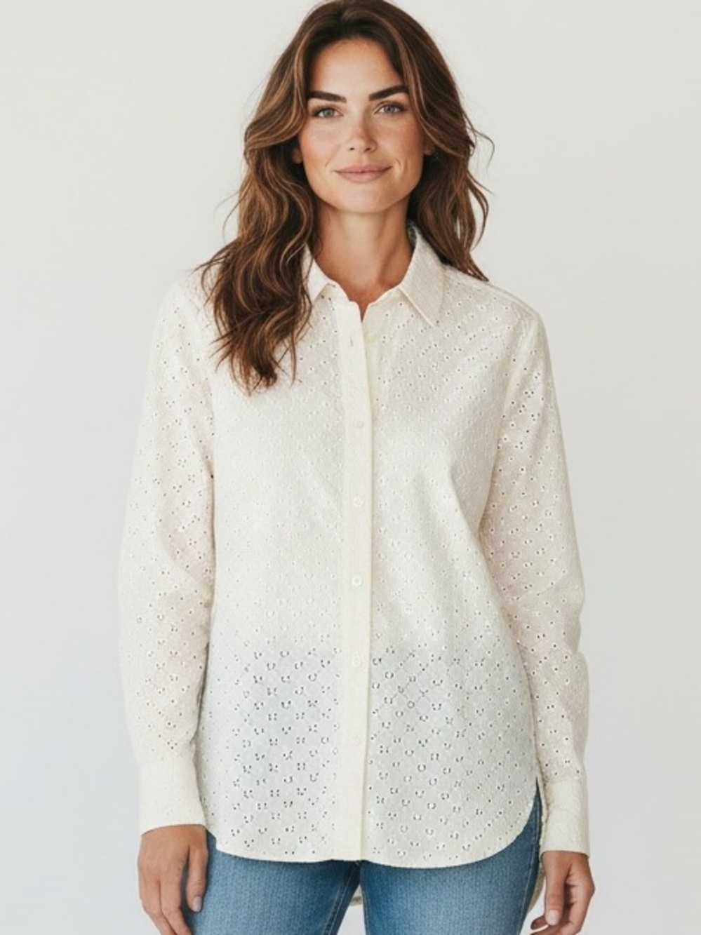 Anne Cole Eyelet Long-Sleeve
 Shirt